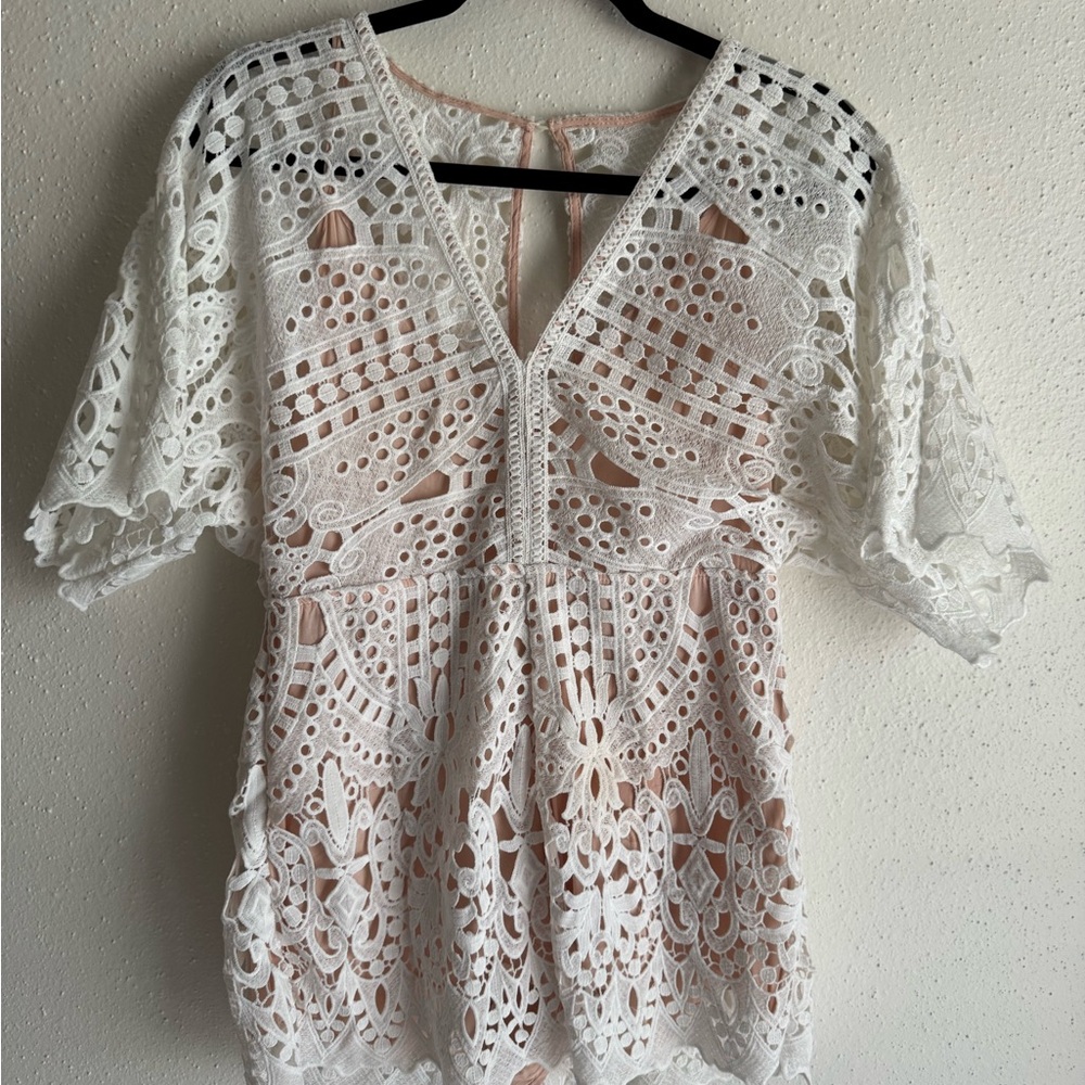 The Room Cream and White Crochet Romper